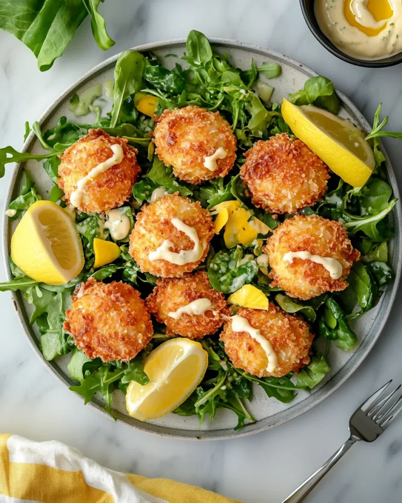Crab balls served with fresh salad greens