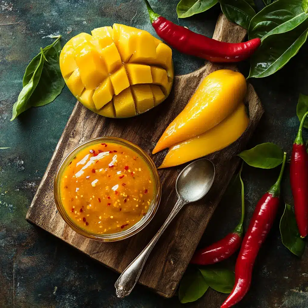 Fresh mango and habanero peppers for homemade wing sauce	