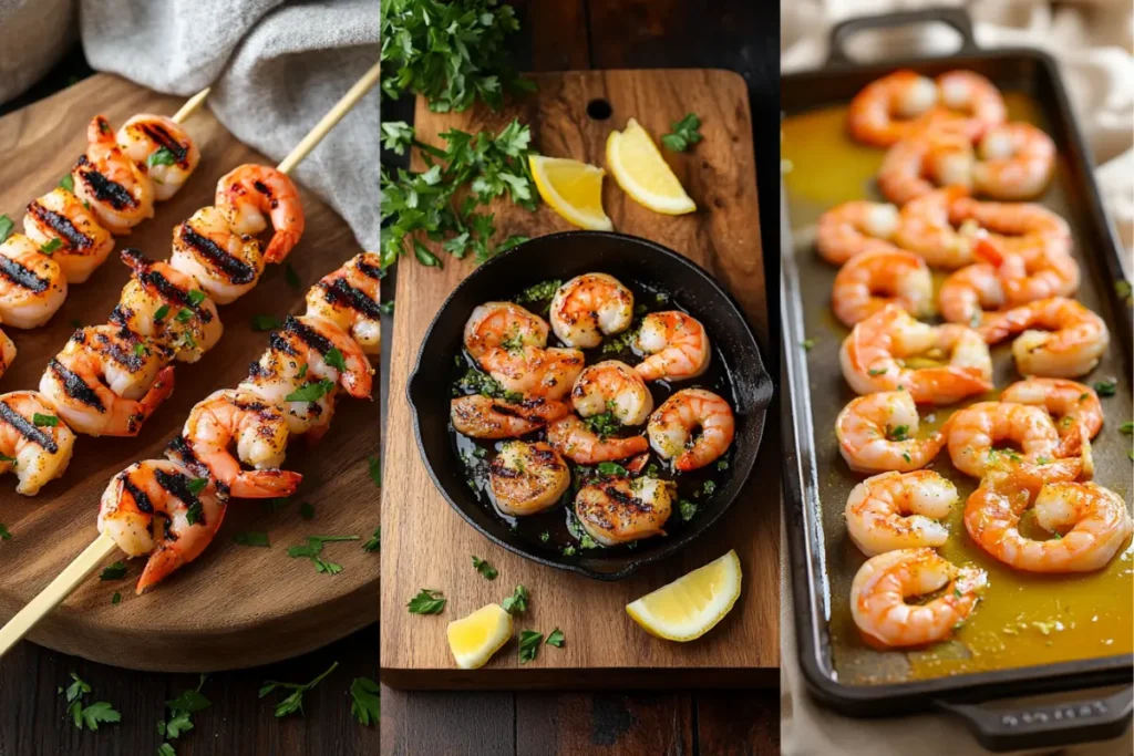 Tiger Shrimp grilled skewers, pan-seared in garlic butter, and broiled with citrus glaze	