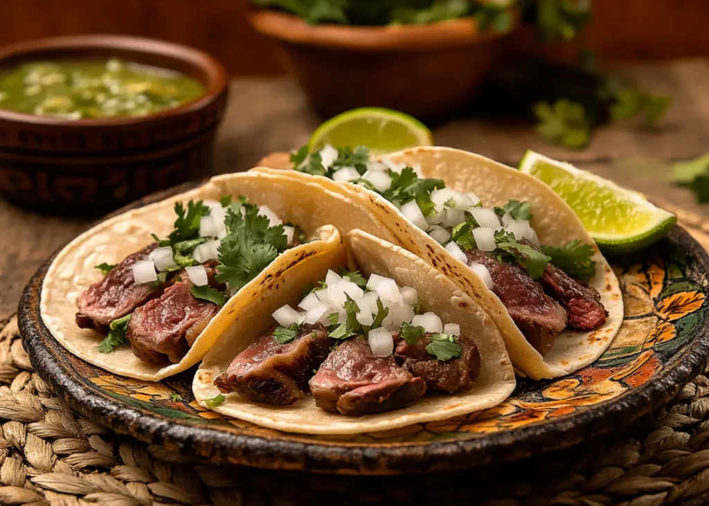 Authentic tacos de lengua with beef tongue, onions, and cilantro