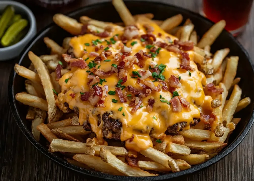 Cheeseburger with fries on a plate  Burgers and Fries
