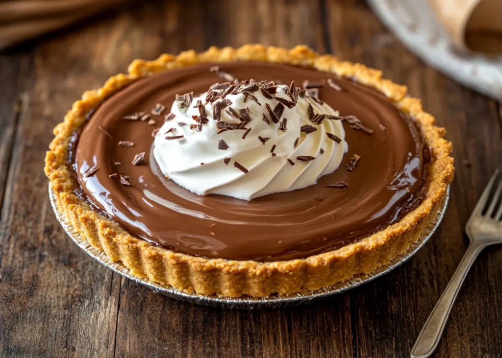 Jello Pudding Pie with creamy topping and chocolate shavings