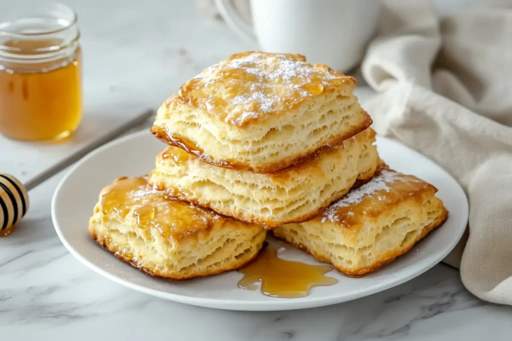 Air fryer frozen biscuits with a glass of milk and butter for serving