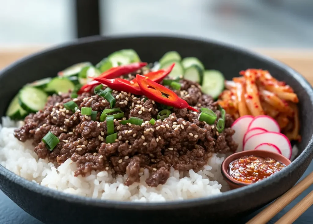 Low-carb Ground Beef Bulgogi Recipe wrapped in fresh lettuce
