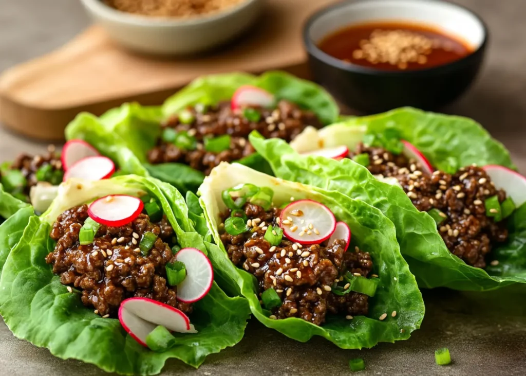Ground Beef Bulgogi Recipe with kimchi and side dishes
