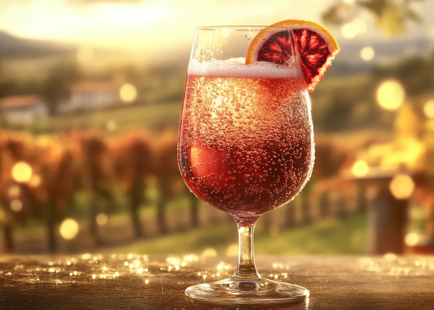 Lambrusco Spritz Recipe with sparkling soda and blood orange garnish