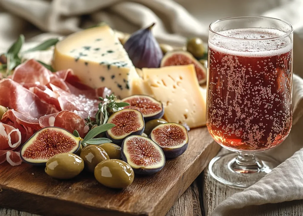 Lambrusco Spritz Recipe served with appetizers on an Italian patio
