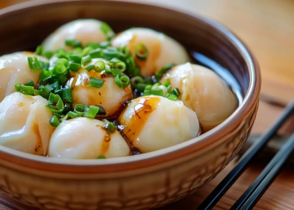 Eggs submerged in water glassing solution in a food-safe container